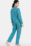 Zivame Autumn Leaves Knit Cotton Pyjama Set - Brittany Blue — thumbnail 3